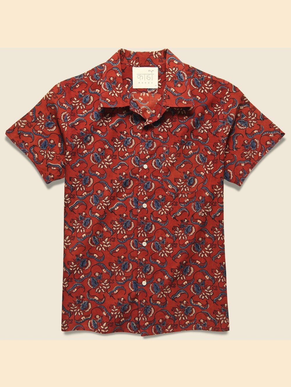 Kardo Chintan Ajrakh Floral Block Print Shirt